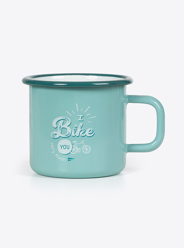 Emaille Tasse Mit Logo Bedrucken Biketowork Blau