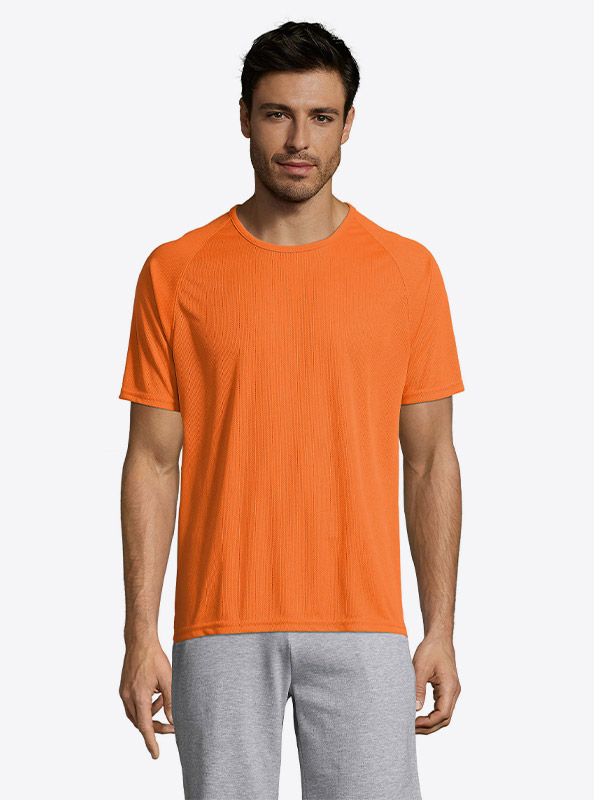 Herren T Shirt Sport Sol Sporty Mit Logo Bedrucken Orange Front