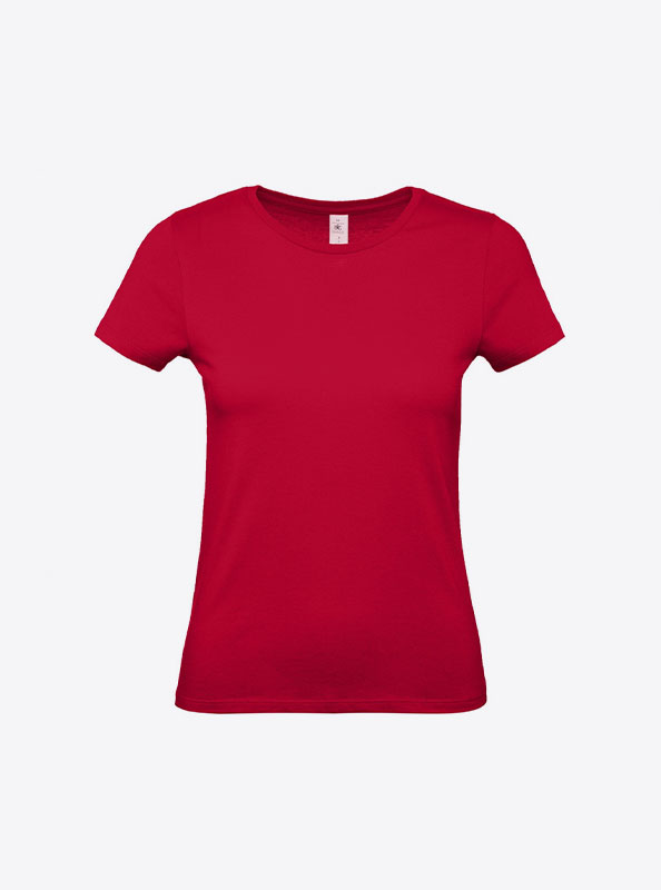 T Shirt B&C E150 Damen Budget Baumwolle Mit Logo Siebdruck Deep Red