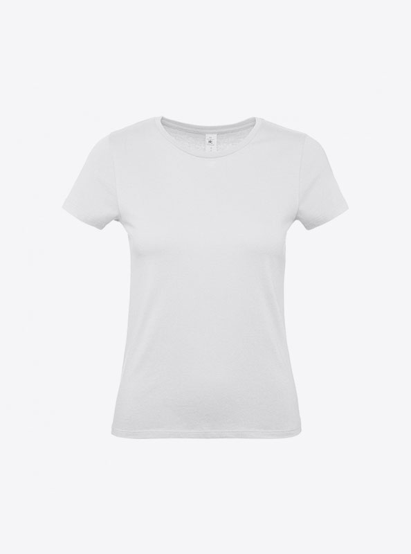 T Shirt B&C E150 Damen Budget Baumwolle Mit Logo Siebdruck White