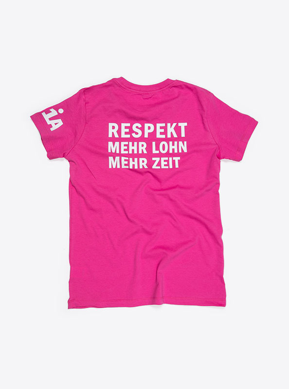 T Shirt Damen Kurzarm Unia Respekt Mehr Lohn Mit Logo Bedrucken Kampagne Bio Baumwolle Siebruck