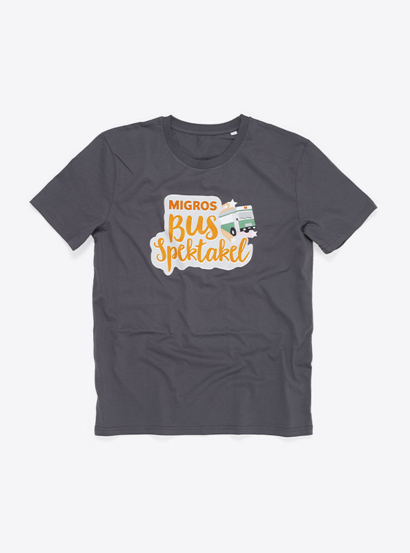 T Shirt Stella And Stella Bio Baumwolle Mit Logo Siebdruck Migros Busspektakel