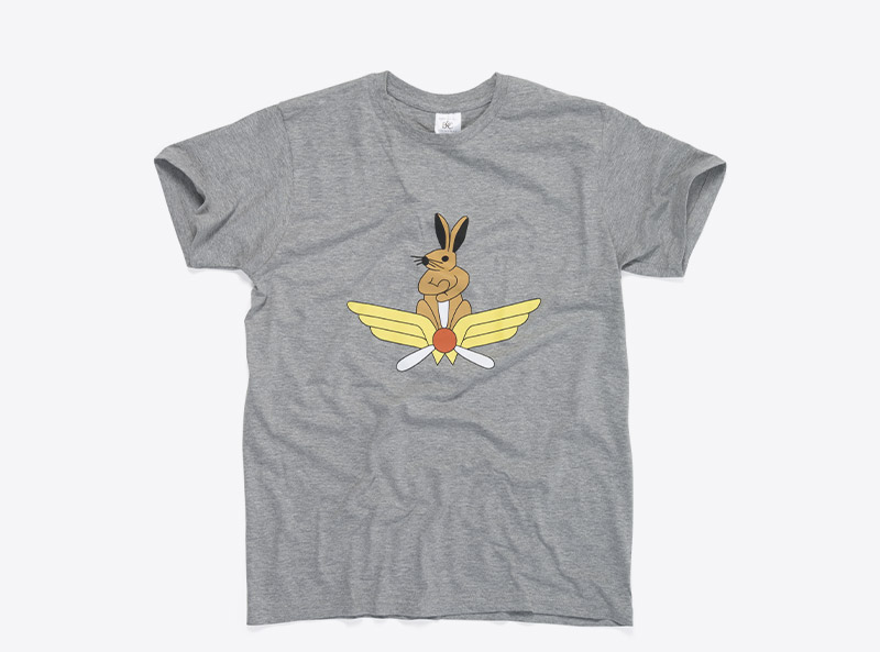 Aktuar Flugruppe Hasenstrick T Shirt Bio Baumwolle Siebdruck Logo