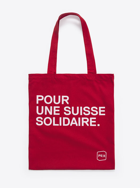 Baumwolltasche Sp Schweiz Pour Une Suisse Solidaire Mit Logo Slogan Bedrucken Kampagnenmaterial