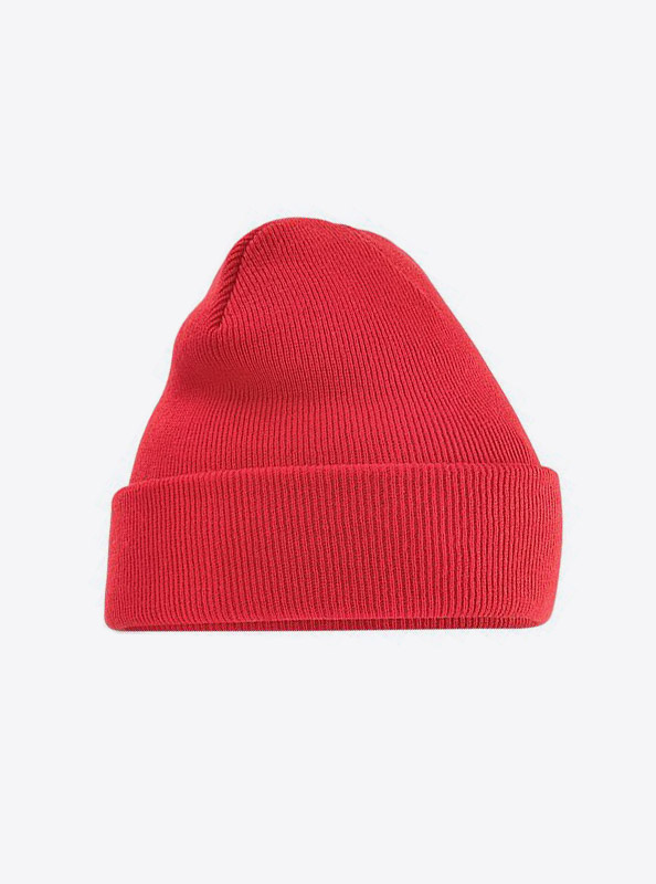 Beanie Beechfield B45 Mit Aufnaeher Label Branding Bright Red