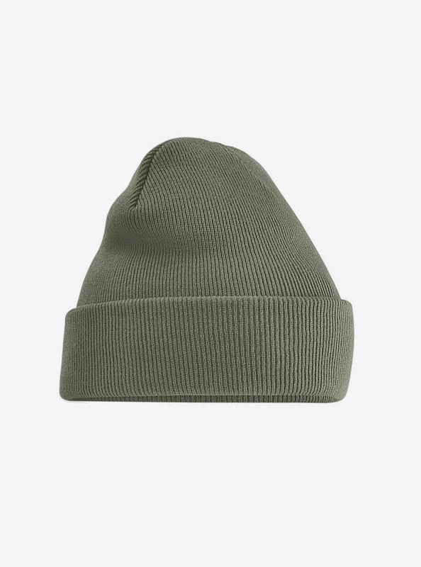 Beanie Beechfield B45 Mit Aufnaeher Label Branding Olive Green