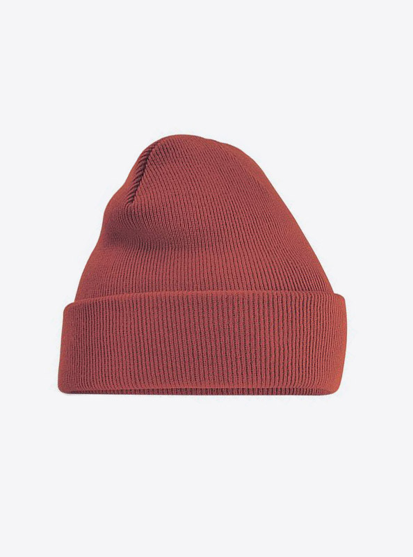 Beanie Beechfield B45 Mit Aufnaeher Label Branding Orange Rust