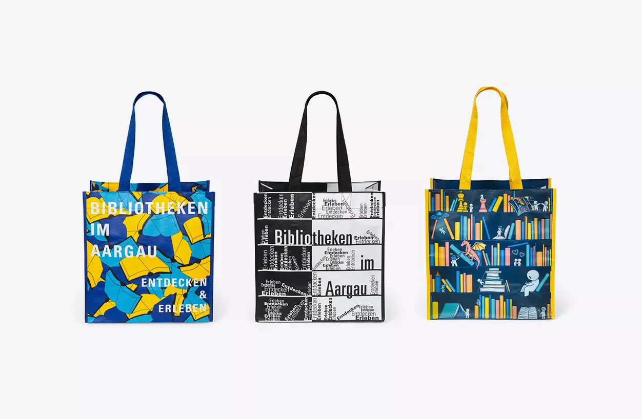 Bibliothek Schulen Gemeinde Aarau Einkaufstasche PP Blog Front
