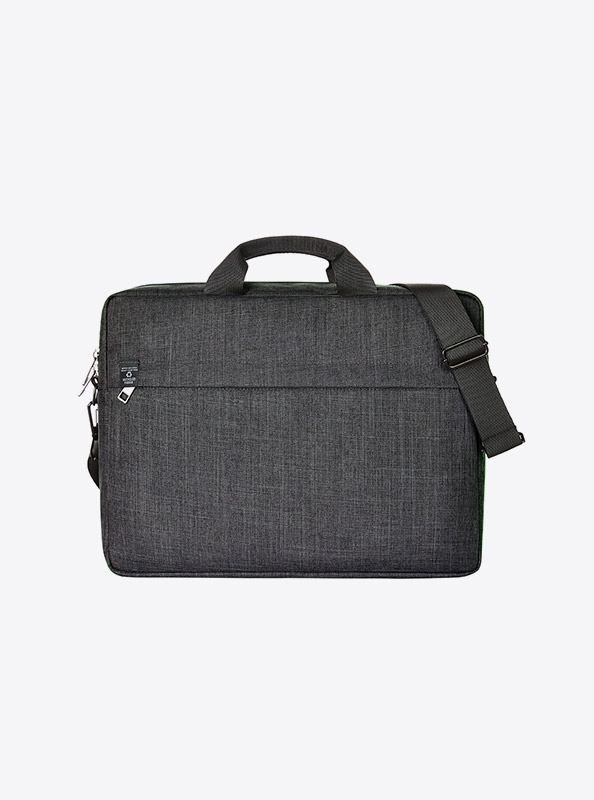 Business Tasche Easy Mit Logo Bedrucken Polyester Laptop Fair Produziert Grau Meliert Umhaengetaschen