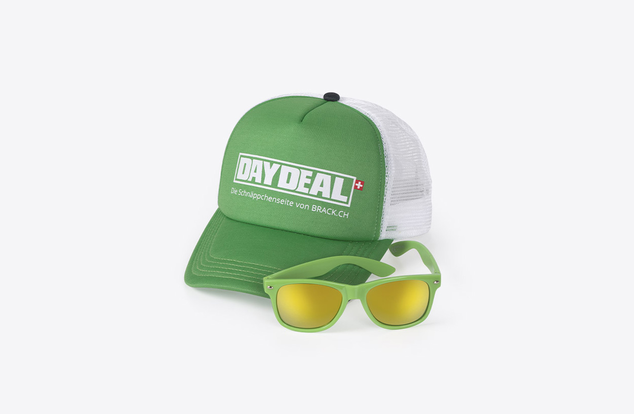 daydeal trucker cap brille mit logo bedruckt