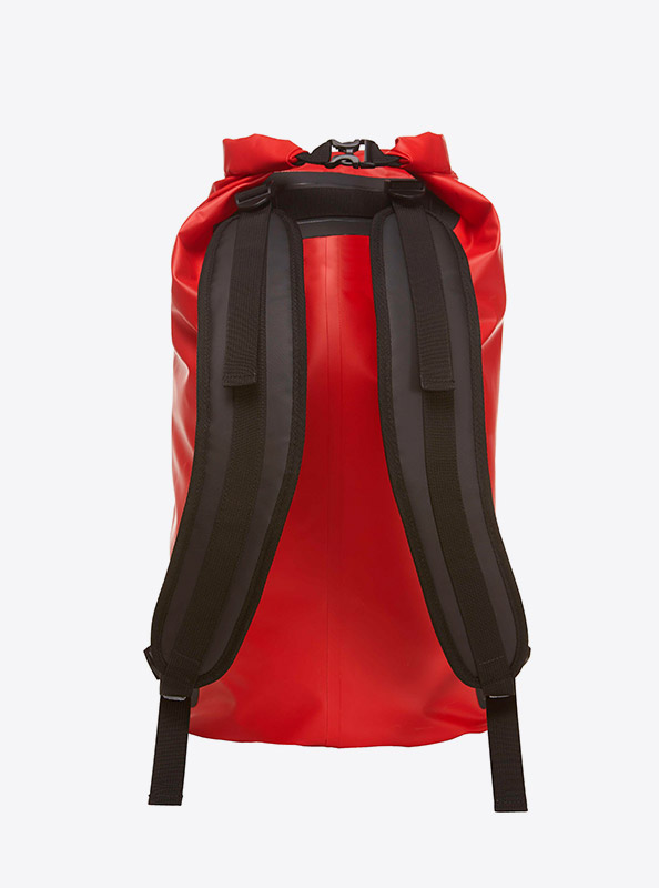 Dry Bag Rucksack Blachenmaterial Mit Logo Bedruckt Fair Produziert Hinten Rot