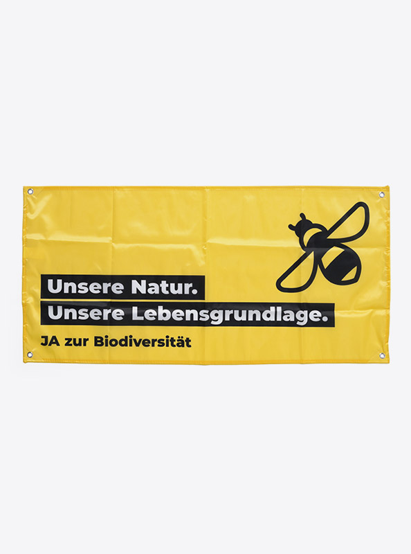 Fahne Mit Druck Politikwerkstatt Ja Zur Biodiversitaet Mit Logo Slogan Bedrucken Kampagne Polyester Mit Oesen