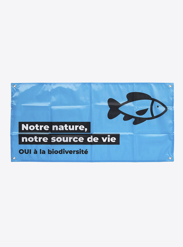 Fahne Mit Druck Politikwerkstatt Oui A La Biodiversite Mit Logo Slogan Bedrucken Kampagne Polyester Mit Oesen