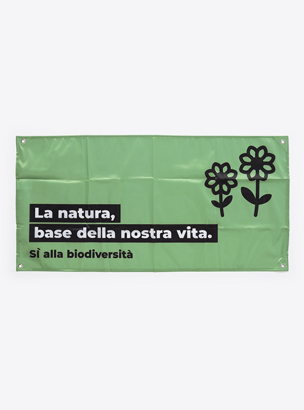 Fahne Mit Druck Politikwerkstatt Si Alla Biodiversita Mit Logo Slogan Bedrucken Kampagne Polyester Mit Oesen