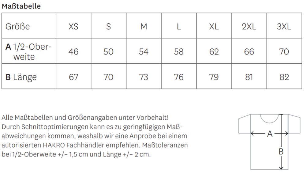 herren polo shirt hakro 810 classic masstabelle