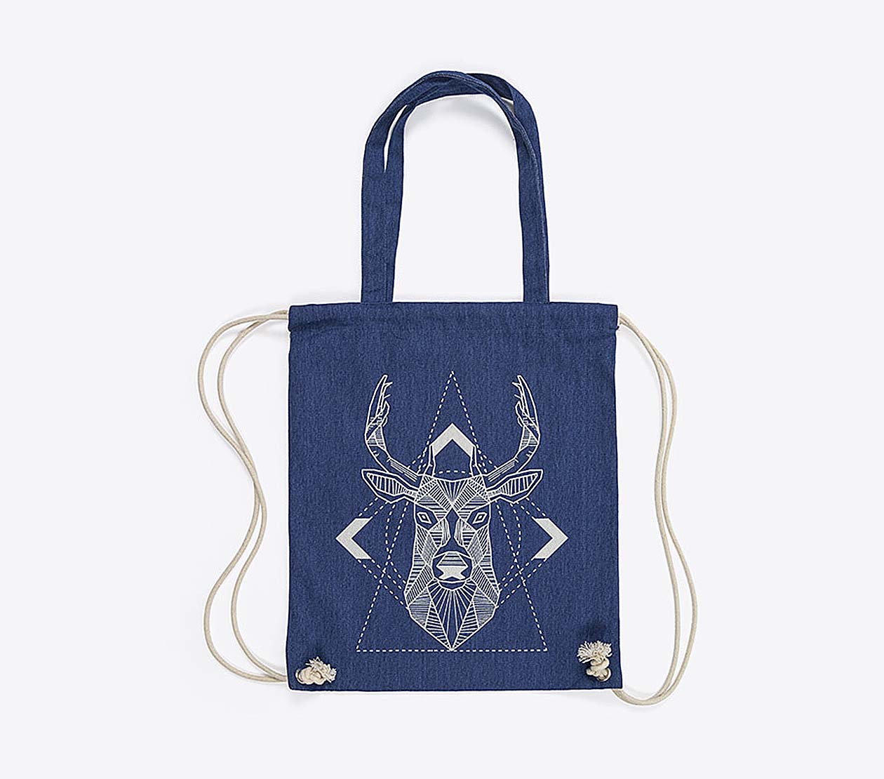 Hipster Bag Recycled Rothirsch Baumwolle Logo Bedruckt Blau