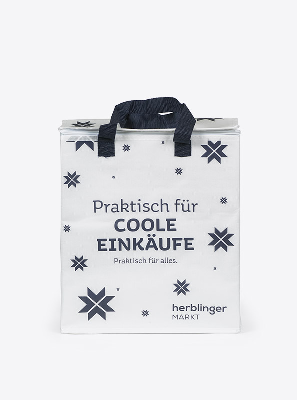 Kuehltasche Herblingermarkt Mit Logo Bedrucken Vlies Isoliert Werbeartikel