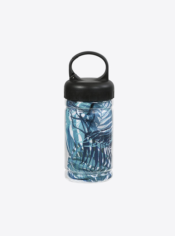 Kuehltuch Blue Leaves Mit Logo Bedrucken Flaschen Behaelter