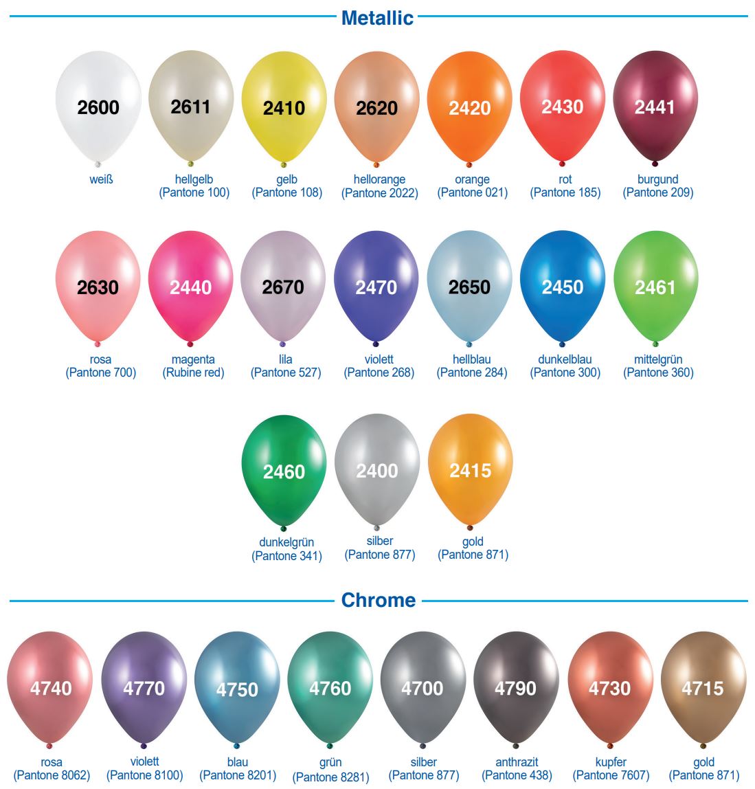 Luftballon Farben Metallic Chrome