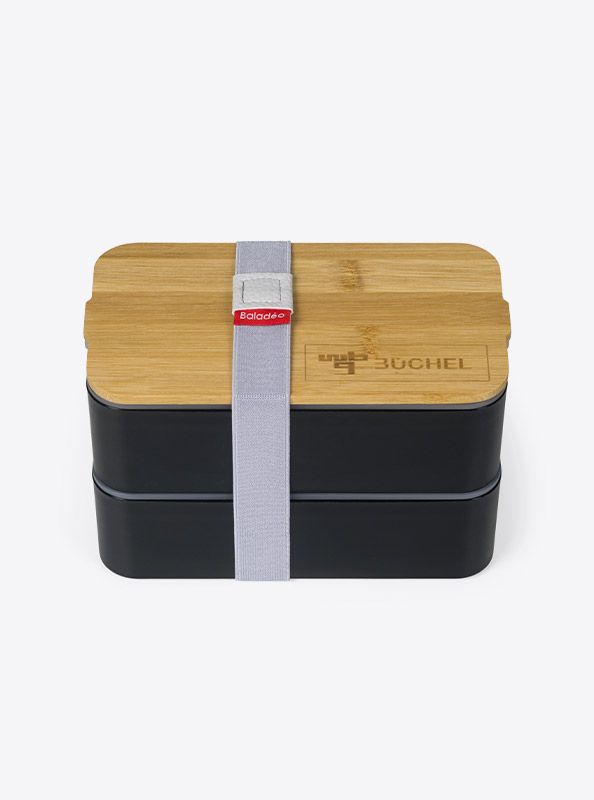 Lunchbox Bentobox Mihara Schwarz Mit Logo Motiv Bedrucken Bambusdeckel