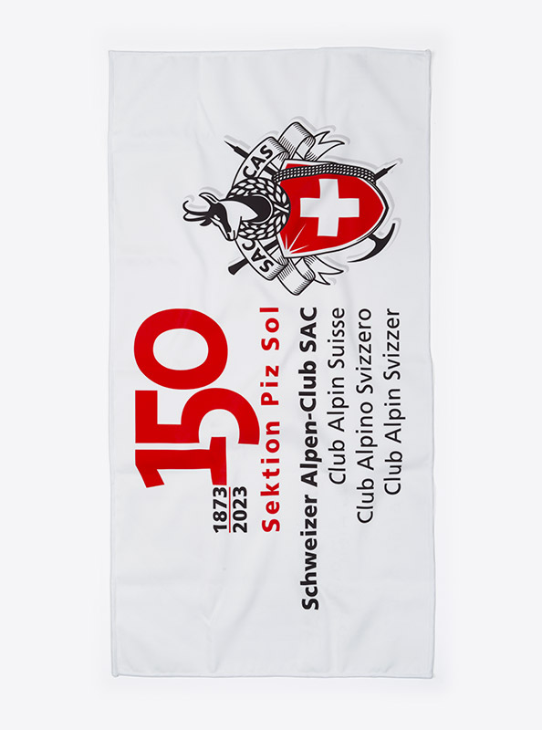 Mikrofasertuch Digitaldruck Mit Firmen Logo Bedrucken Schweizer Alpenclub Sac All Over Print Werbegeschenk Polyester