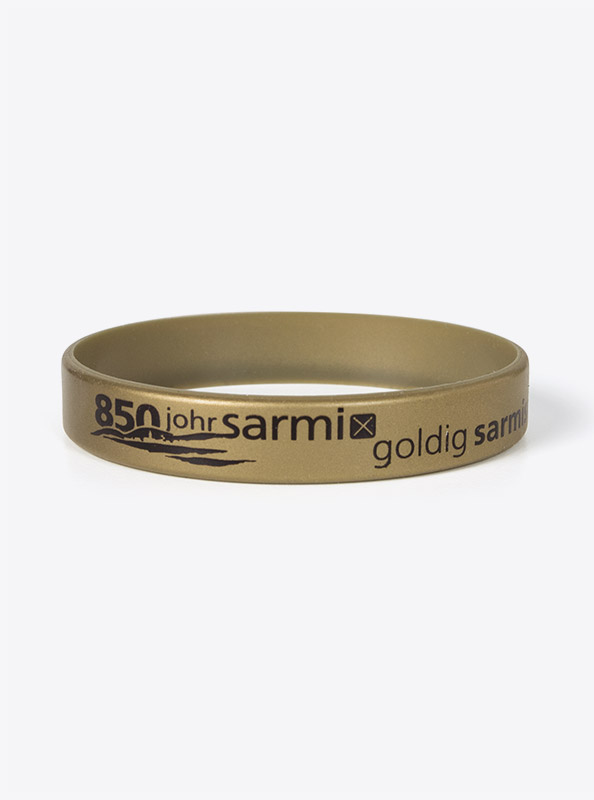 Silikonarmband Finish Saxer Gold Veredelung Praegung Mit Ihrem Logo Firmenlogo Geschaeftslogo Werbung