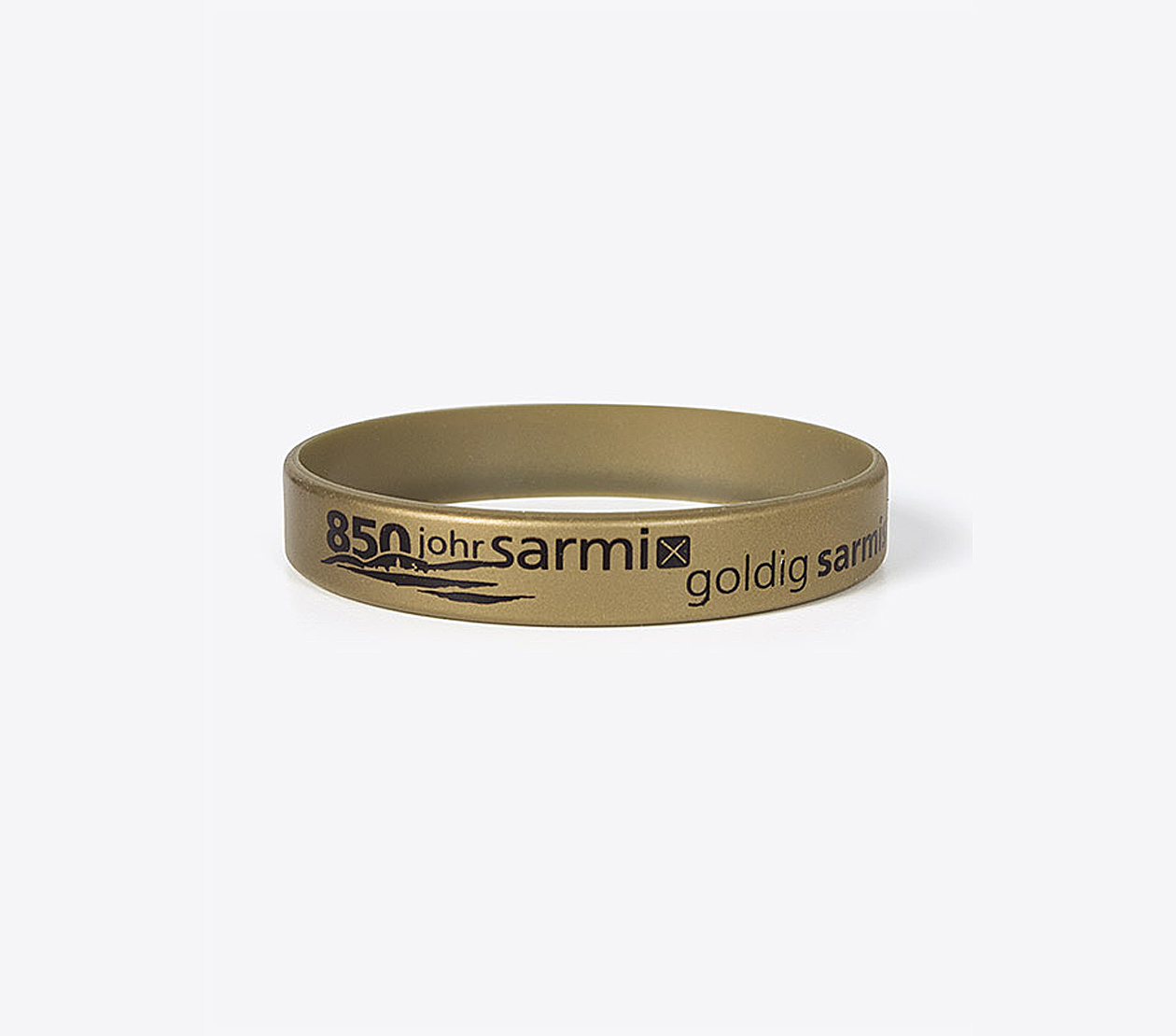 Silikonarmband Finish Saxer Gold Veredelung Praegung Mit Ihrem Logo Firmenlogo Geschaeftslogo Werbung