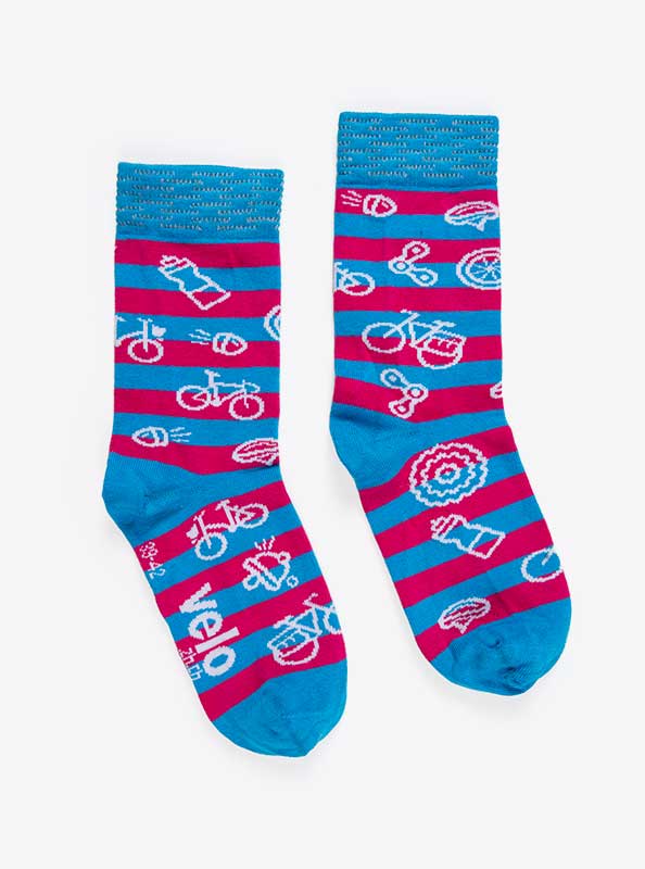 Socken Bio Velo Zueri Logo Einwebung Baumwollmix Blau Pink Reflektierend
