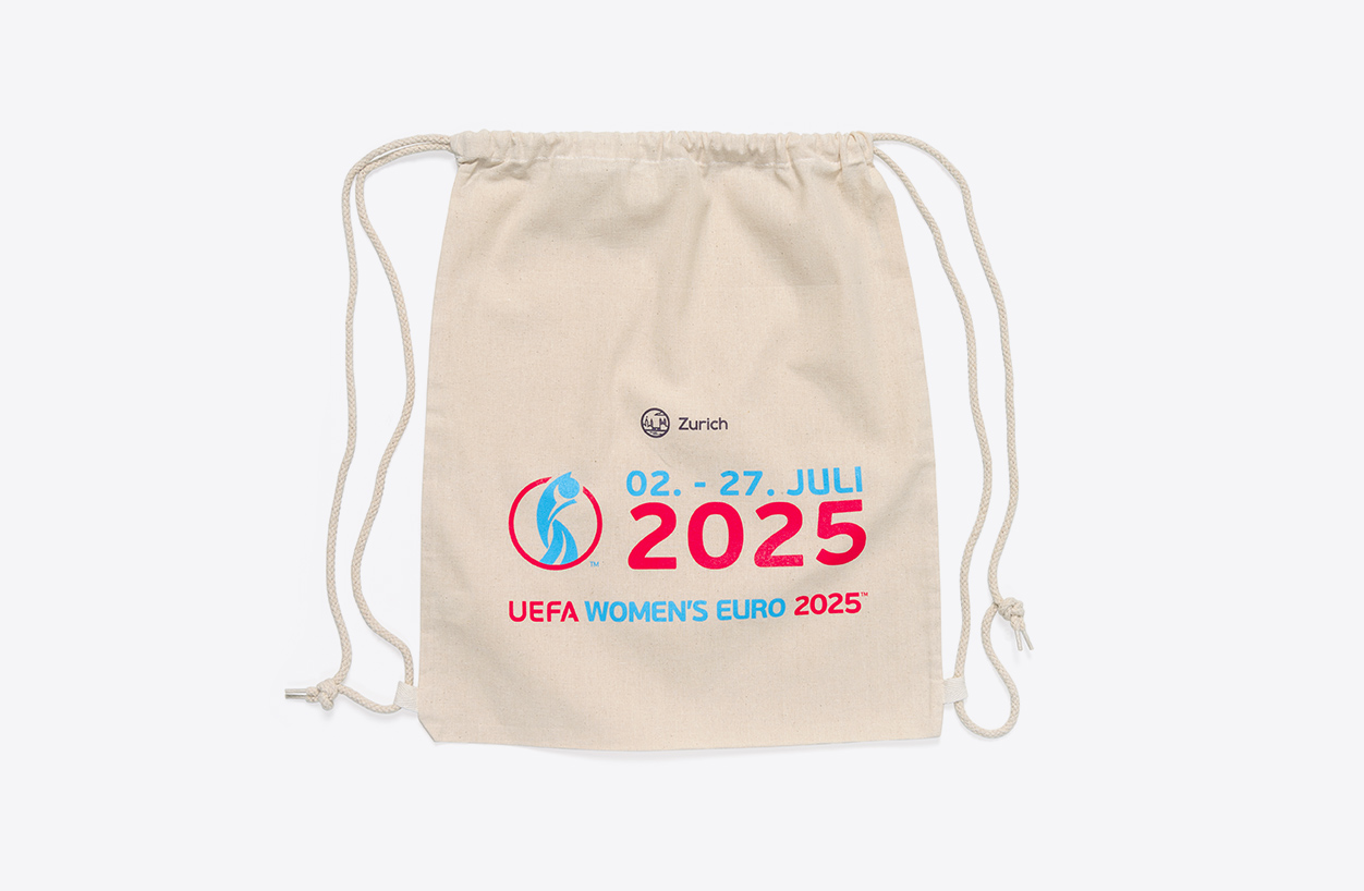 Stadt Zuerich Sportamt UEFA Womens EURO 2025 Gymbag Easy Baumwolle Natur 38x46cm Siebdruck