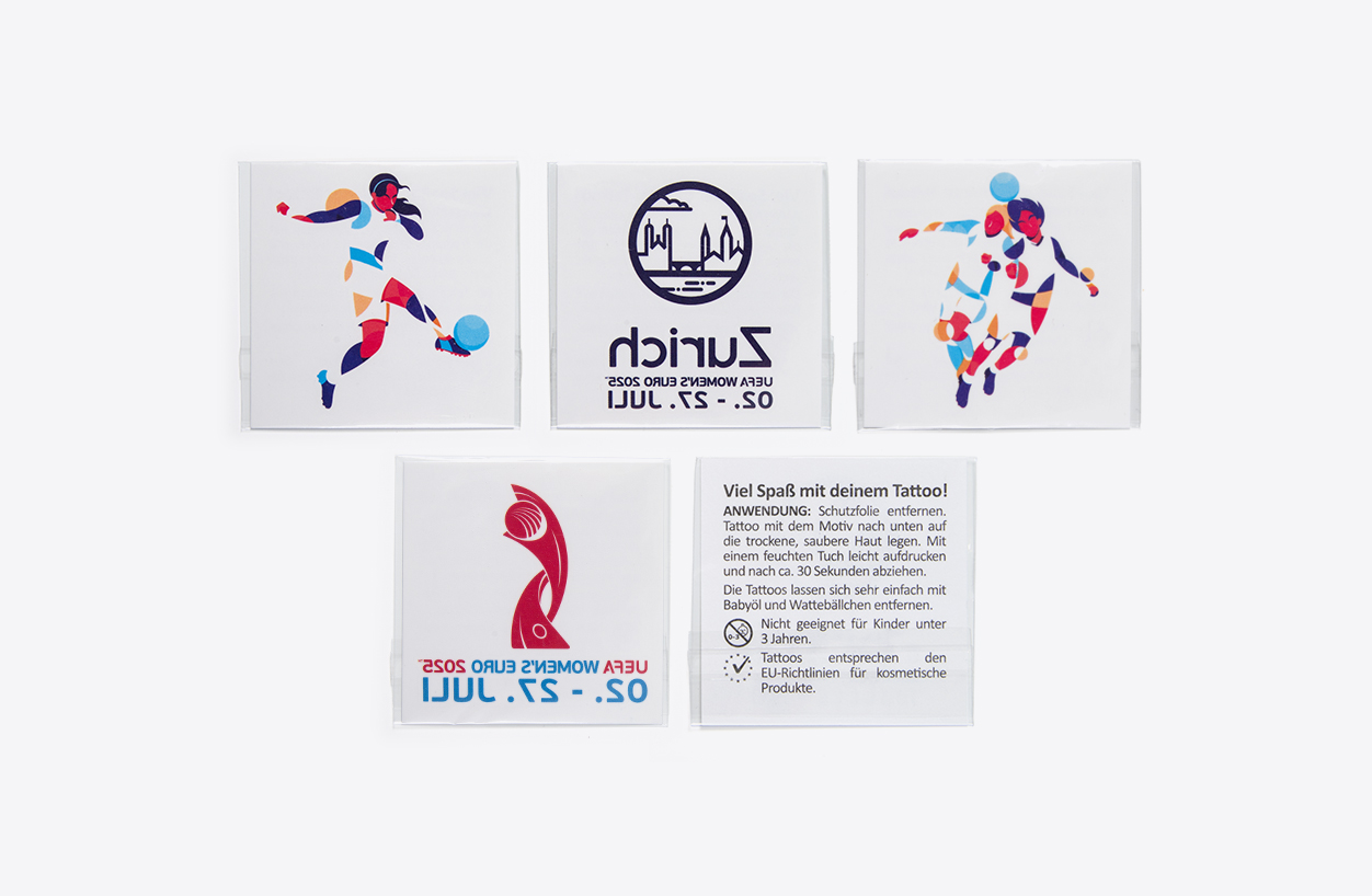 Stadt Zuerich Sportamt UEFA Womens EURO 2025 Temporaere Tattoos 5x5cm Sujet Zuerich_front