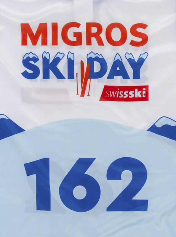 Startnummer Shirt Migros Ski Day Bedrucken Polyester Digitaldruck Detail