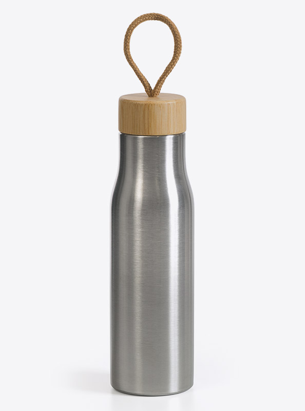 Thermosflasche Budget Edelstahl Bambus Mit Logo Siebdruck Gravur