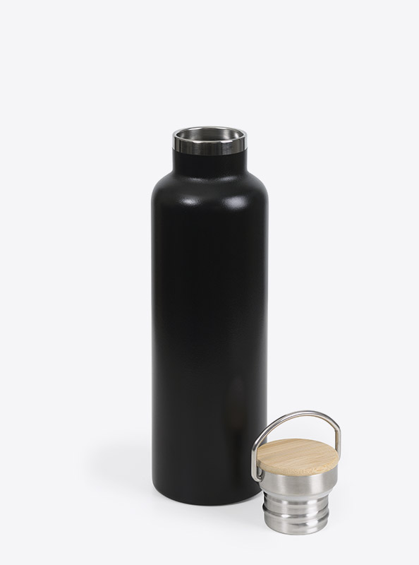 Trinkflasche Baladeo Edelstahl Mit Logo Gravur Kostenloser Gestaltungsservice Fair Produziert Schwarz Offen
