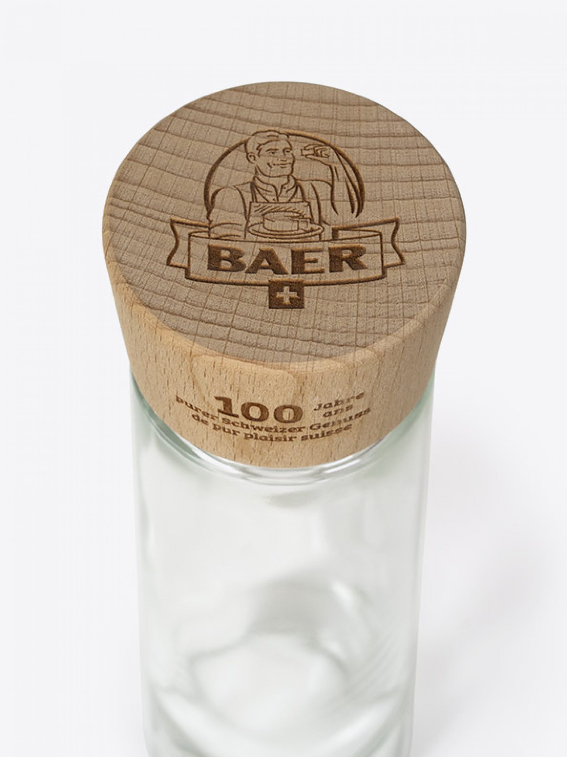 Trinkflasche Bulb Flow Baer 100 Jahre Swissmade Hartplastik Tritan Deckel Buchenholz Logo Graviert