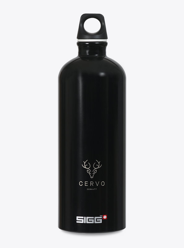 Trinkflasche Sigg 1 Liter Hotel Cervo Zermatt Logo Gravieren Firmenlogo
