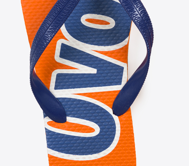 veredelung flip flop druck auf sohle
